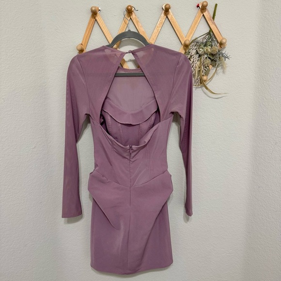 NWOT! ASOS Design Mauve Corset Mesh Sleeves Drape Mini Dress Size 4 - Picture 6 of 11